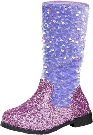 Girls Cowgirl Boots Mid Calf Square Toe Western Boot for Kids Sparkly Glitter Cowboy Boots Toddler Girls Party Shoes
