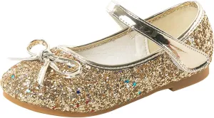 Girls Dress Shoes Princess Glittery Bowknot Low Heel Shoes for Toddler Little Girl Mary Jane Low Heels Footwear
