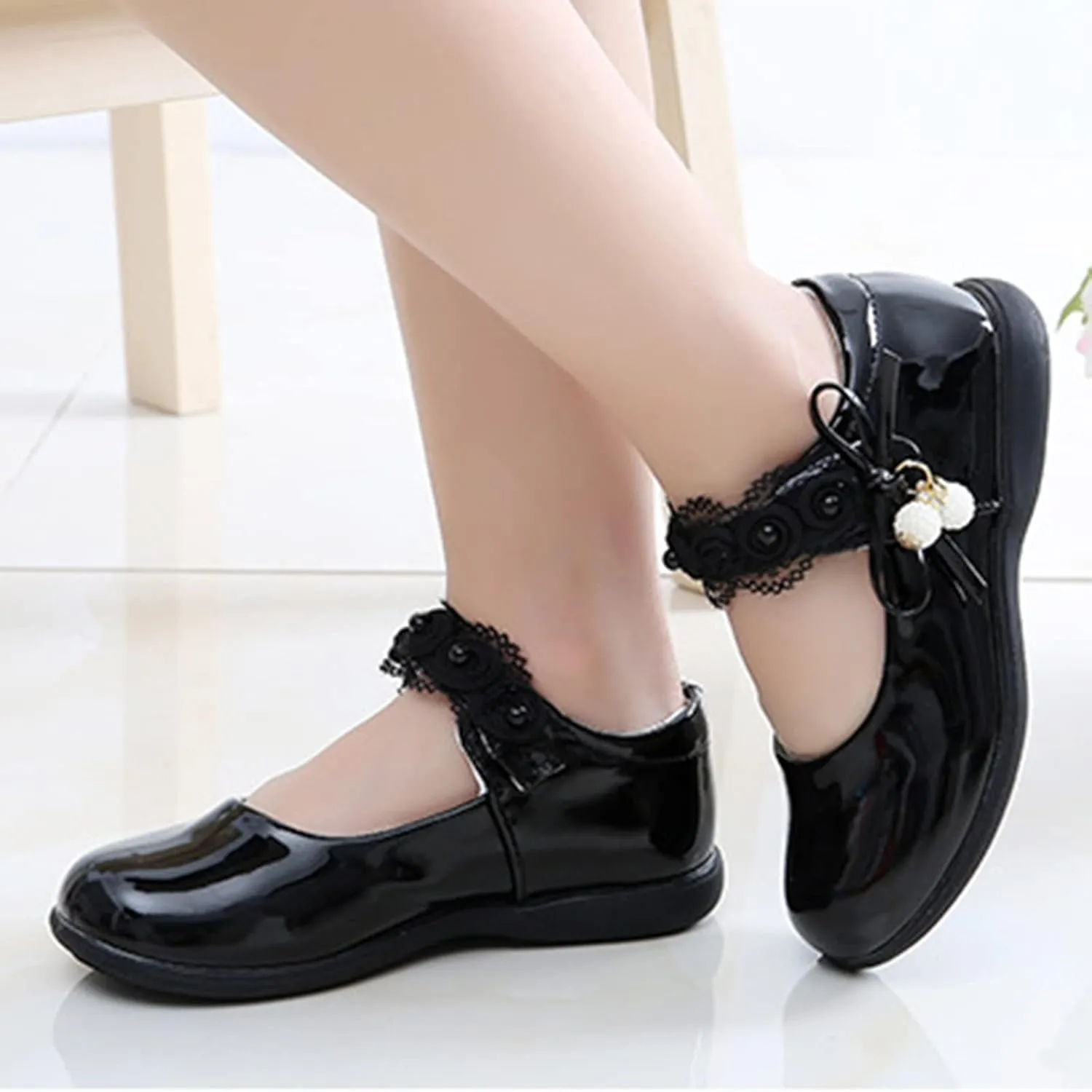 Girls Dress Shoes with Anti-Scratch Leather Pary Schools niform Shoes Mary Jane Fashion Sneaker for Girls
