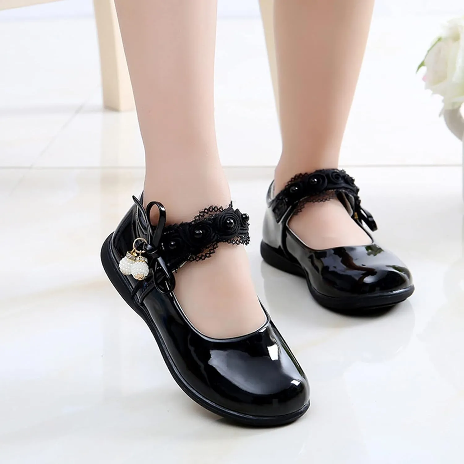 Girls Dress Shoes with Anti-Scratch Leather Pary Schools niform Shoes Mary Jane Fashion Sneaker for Girls