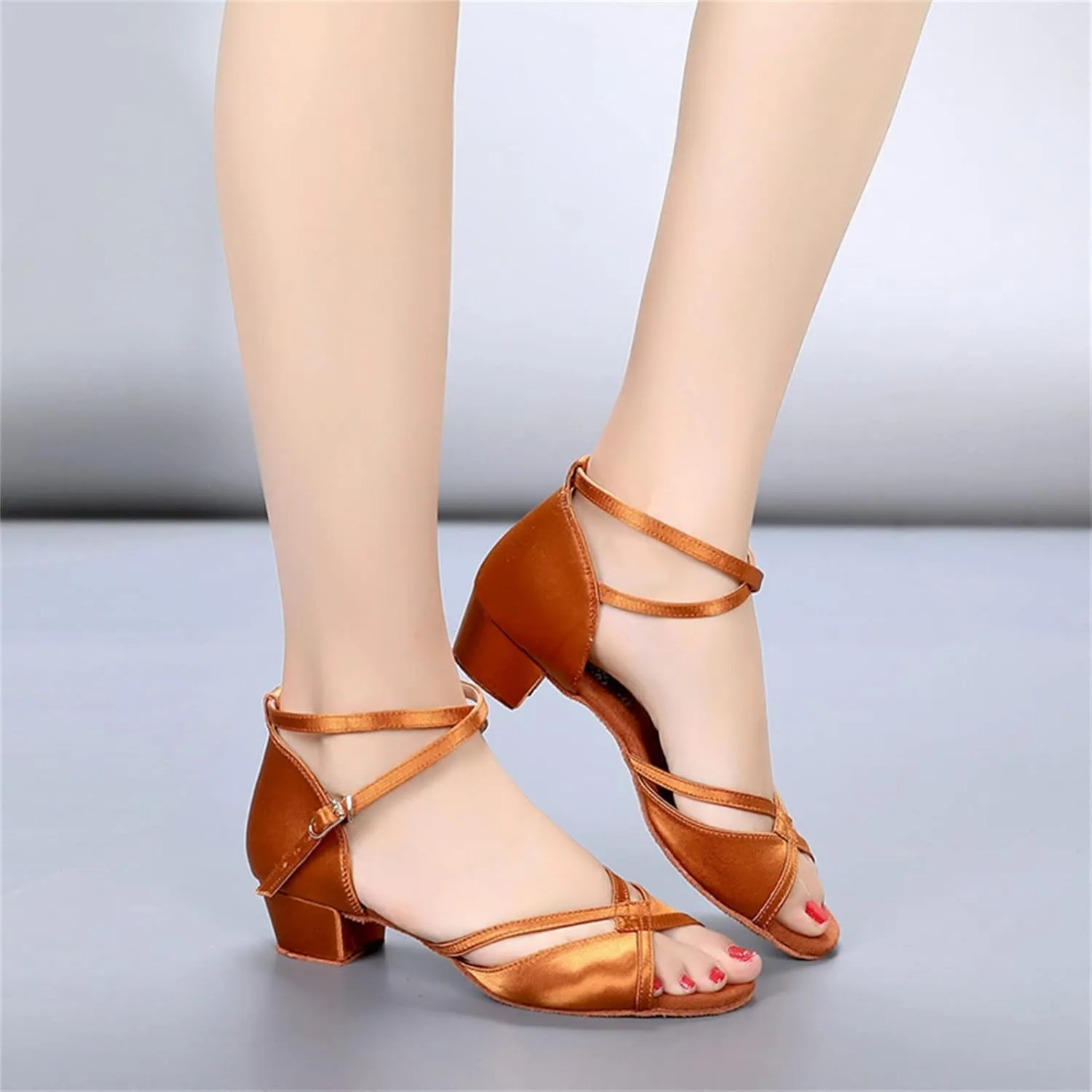 Girls Latin Dance Shoes Low Heels Ballroom Tango Performance Practice Dance Shoes for Little Kids,Tan Shoes