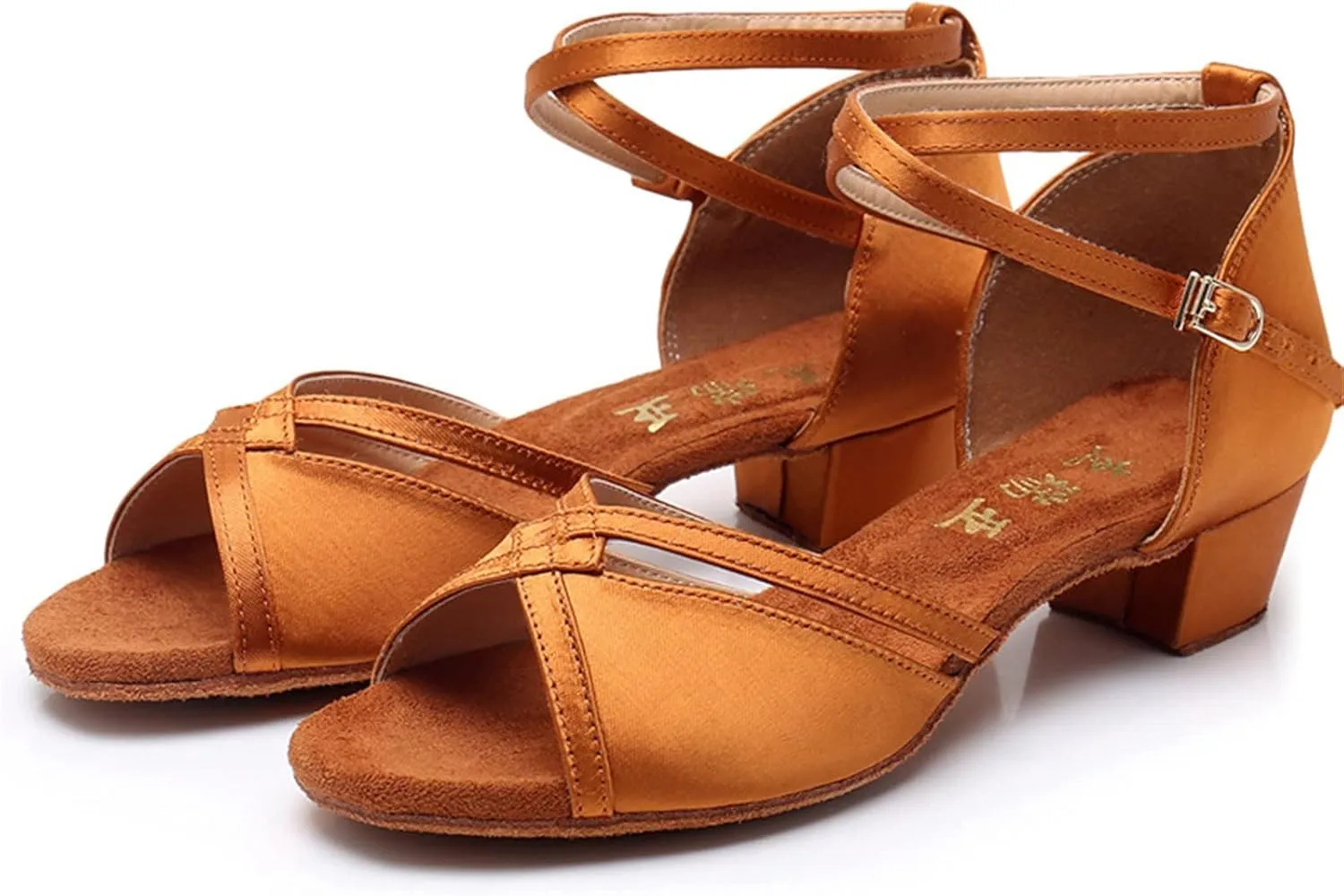 Girls Latin Dance Shoes Low Heels Ballroom Tango Performance Practice Dance Shoes for Little Kids,Tan Shoes
