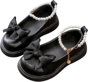Girls Mary Jane Shoes with Pearls Bow Toddler Dress Shoes Flower Girl Shoes for School Toddler Girl Mary Jane Shoes
