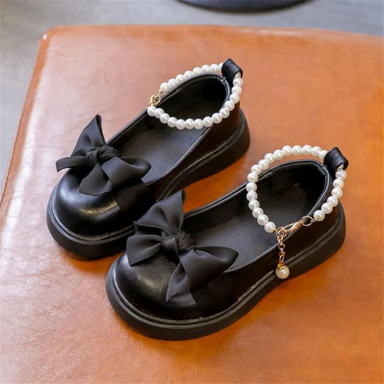 Girls Mary Jane Shoes with Pearls Bow Toddler Dress Shoes Flower Girl Shoes for School Toddler Girl Mary Jane Shoes