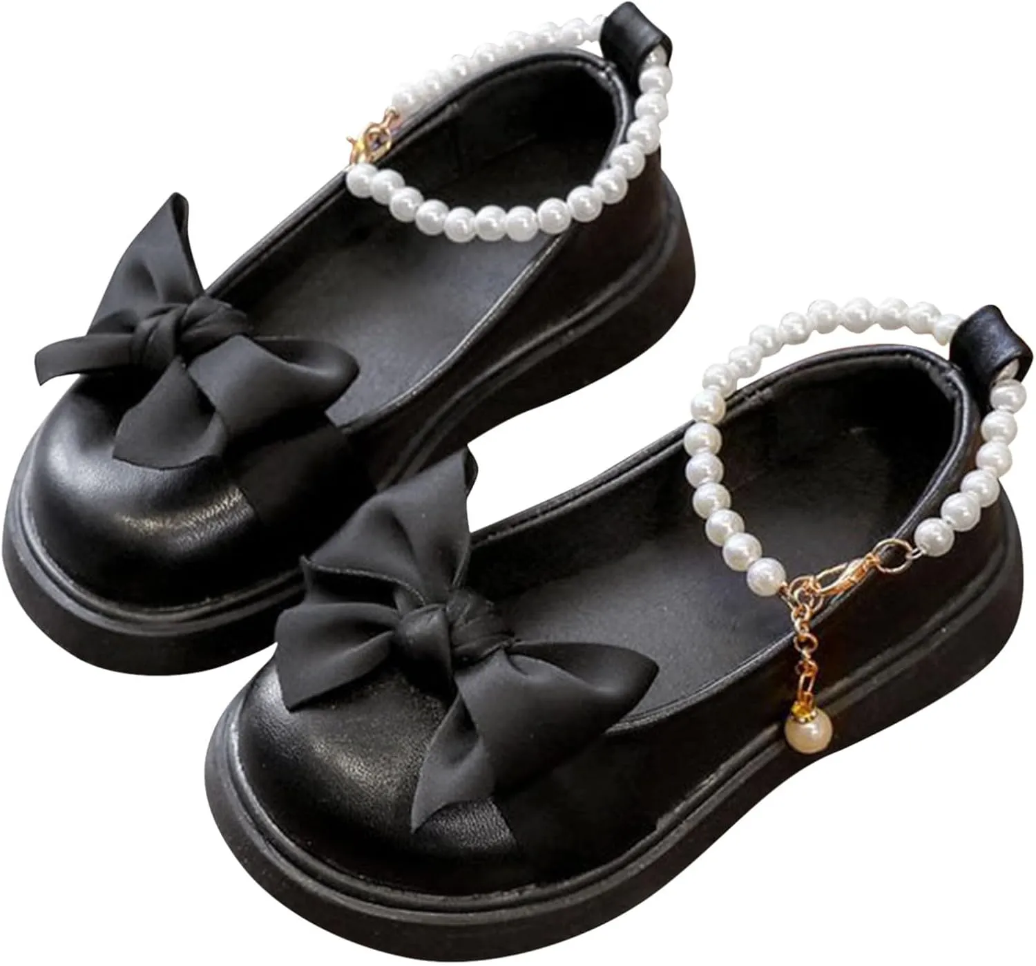 Girls Mary Jane Shoes with Pearls Bow Toddler Dress Shoes Flower Girl Shoes for School Toddler Girl Mary Jane Shoes