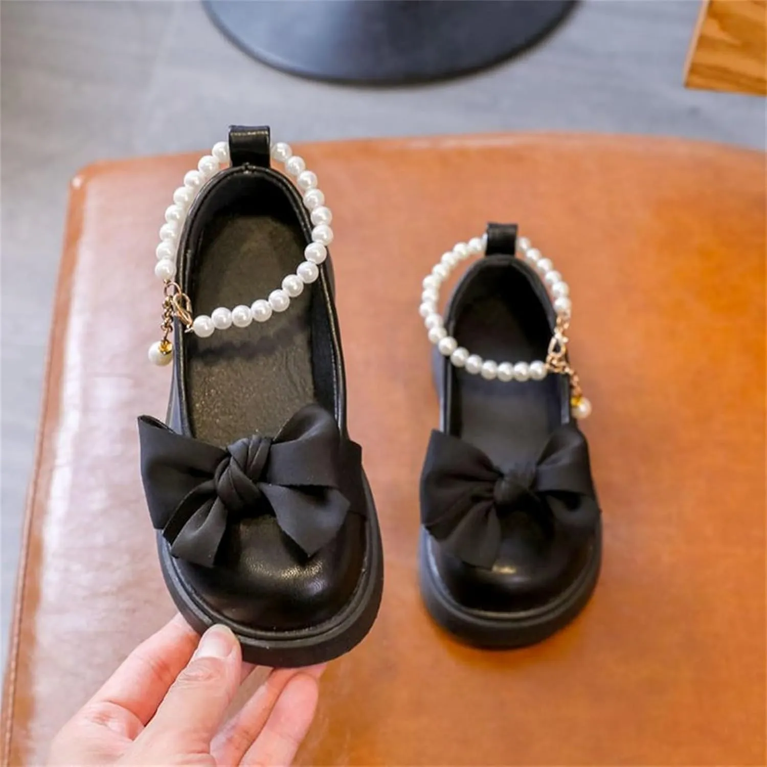 Girls Mary Jane Shoes with Pearls Bow Toddler Dress Shoes Flower Girl Shoes for School Toddler Girl Mary Jane Shoes