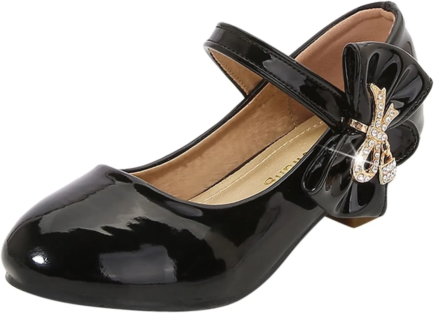 Girls Paten Leather Dress Shoes Low Heels Toddler Mary Jane Shoes Flower Shoes with Bow for School Part Wedding