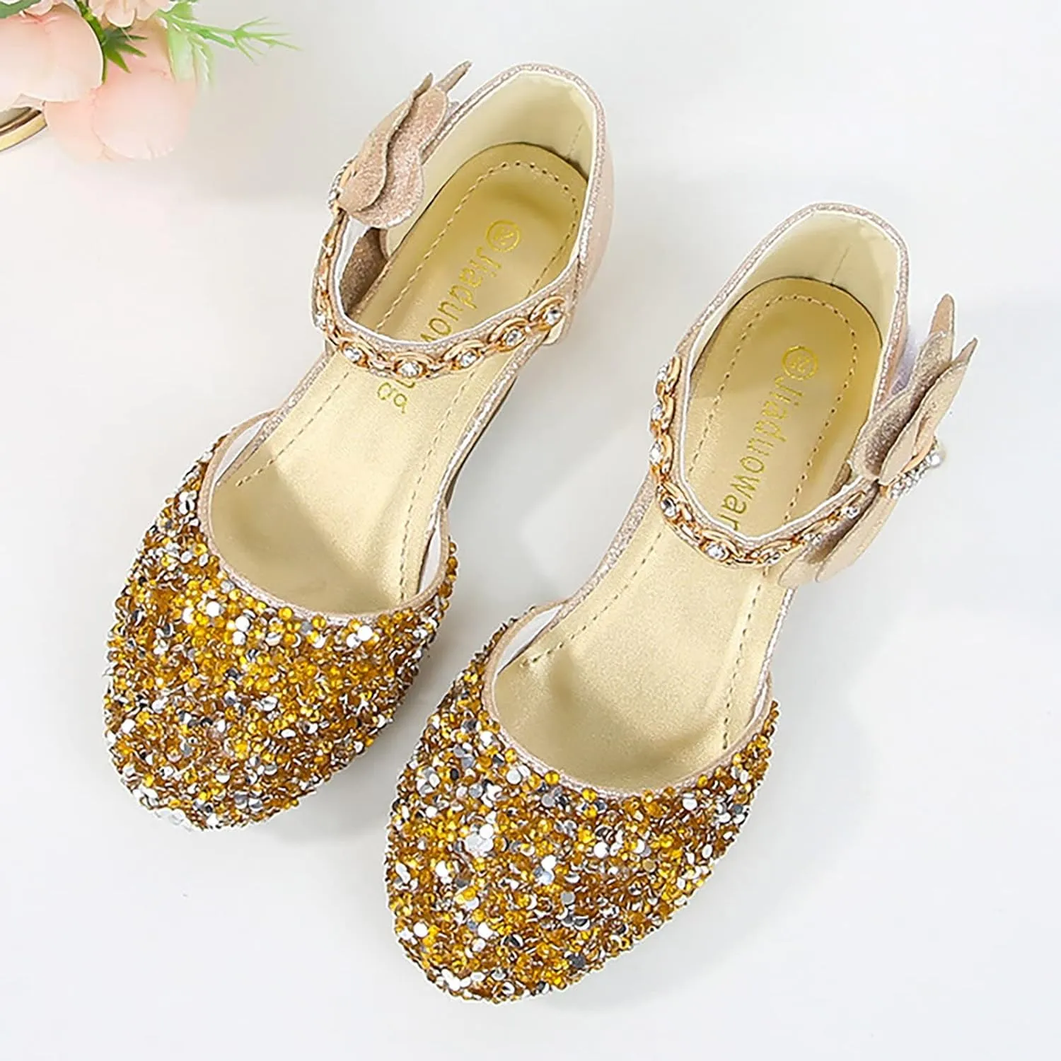 Girls Rhinestones Shining Bows Low Heel Shoes Princess Dress Flower Wedding Party Pump Shoes for Toddler Girls