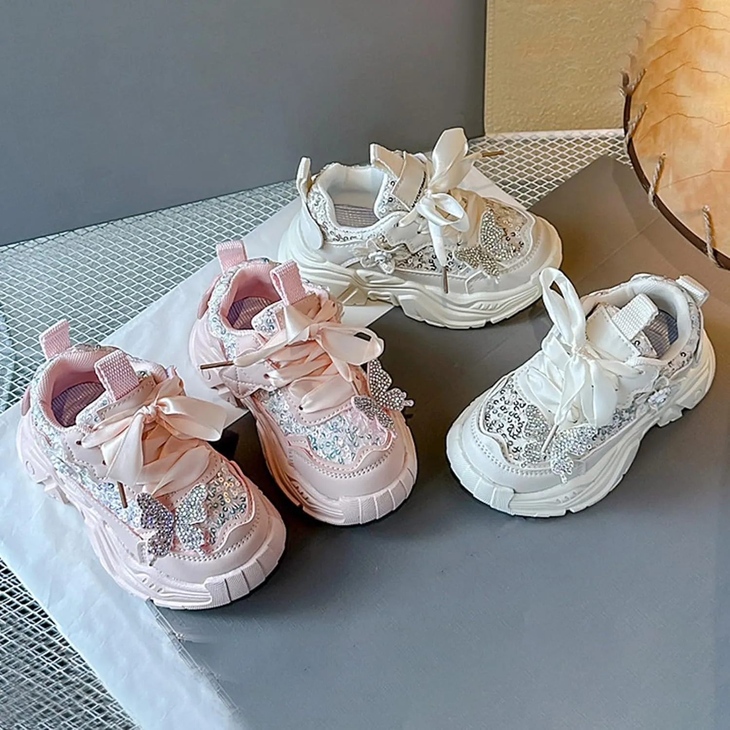 Girls Spring Sneaker Pink Lightweight Cute Bowknot Casual Walking Breathable Sports Shoes for Toddler/Little Kid