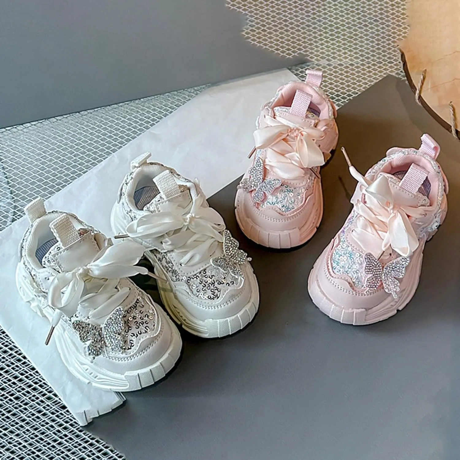 Girls Spring Sneaker Pink Lightweight Cute Bowknot Casual Walking Breathable Sports Shoes for Toddler/Little Kid
