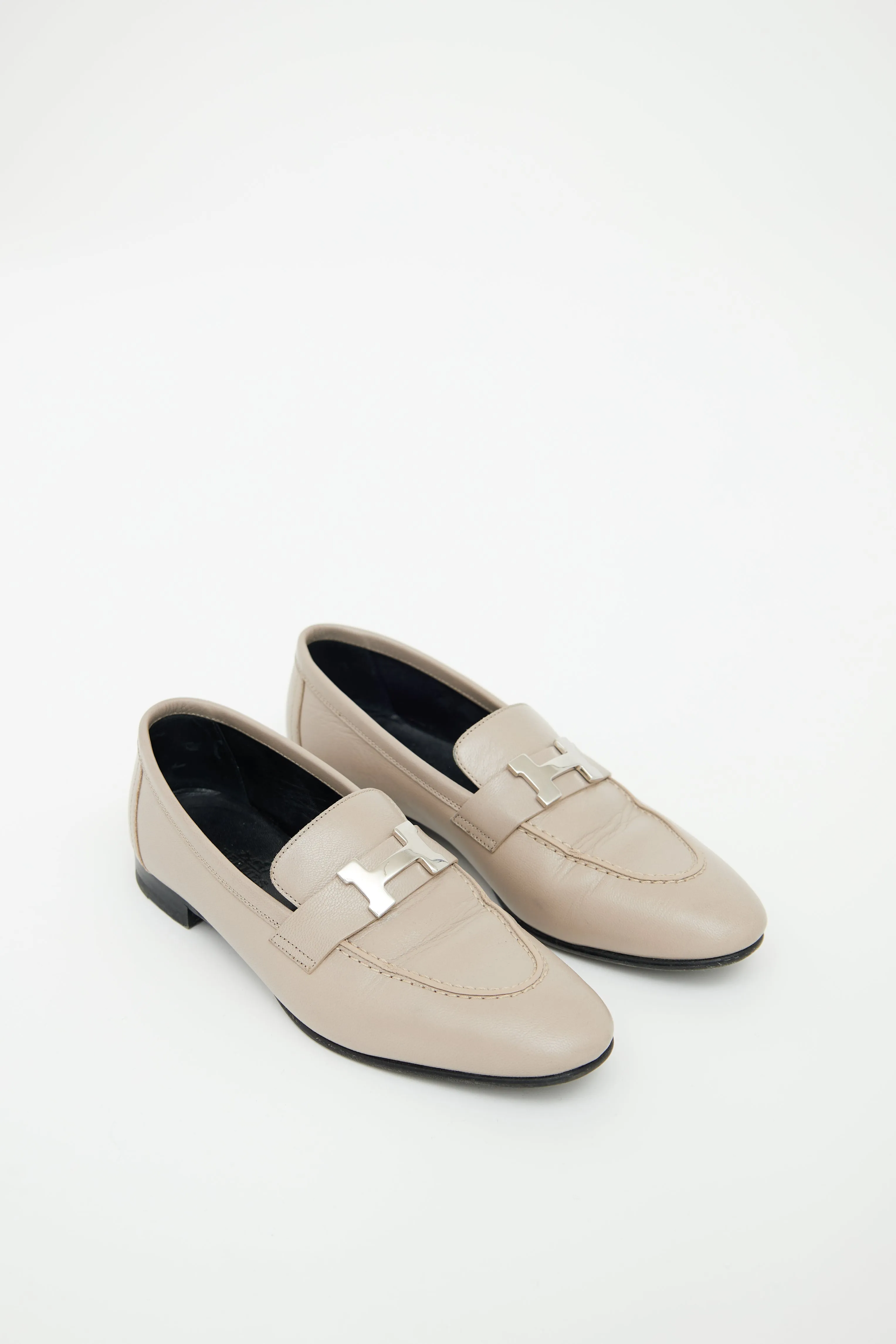 Grey Leather & Silver H Paris Loafer