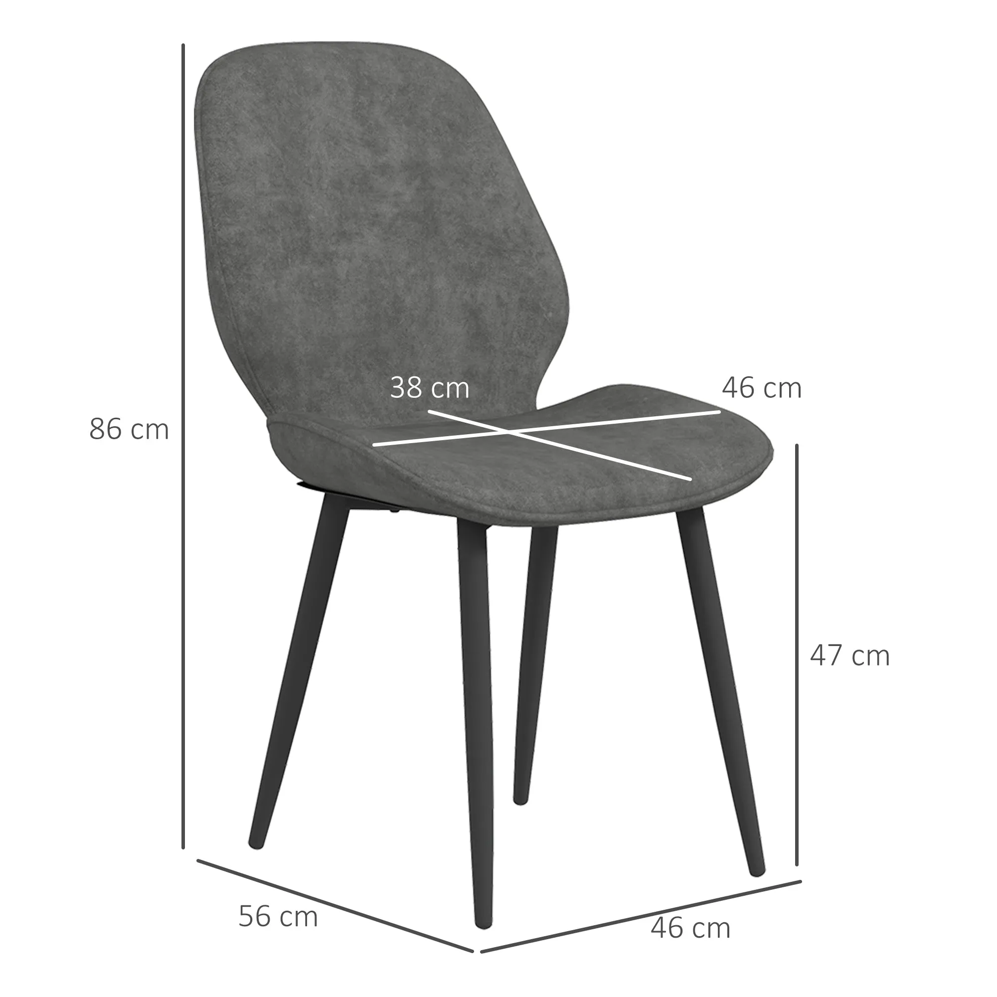 HOMCOM Dining Chairs Set of 2, Velvet Fabric Upholstered Kitchen Chairs with Solid Metal Legs for Dining Room, Living Room, Lounge, Grey