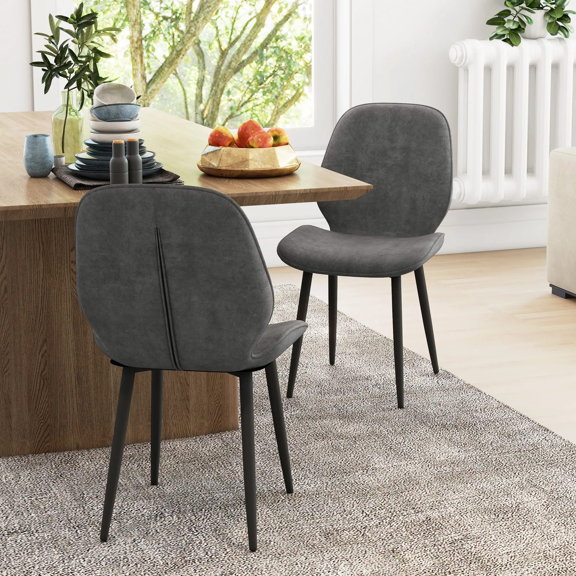 HOMCOM Dining Chairs Set of 2, Velvet Fabric Upholstered Kitchen Chairs with Solid Metal Legs for Dining Room, Living Room, Lounge, Grey