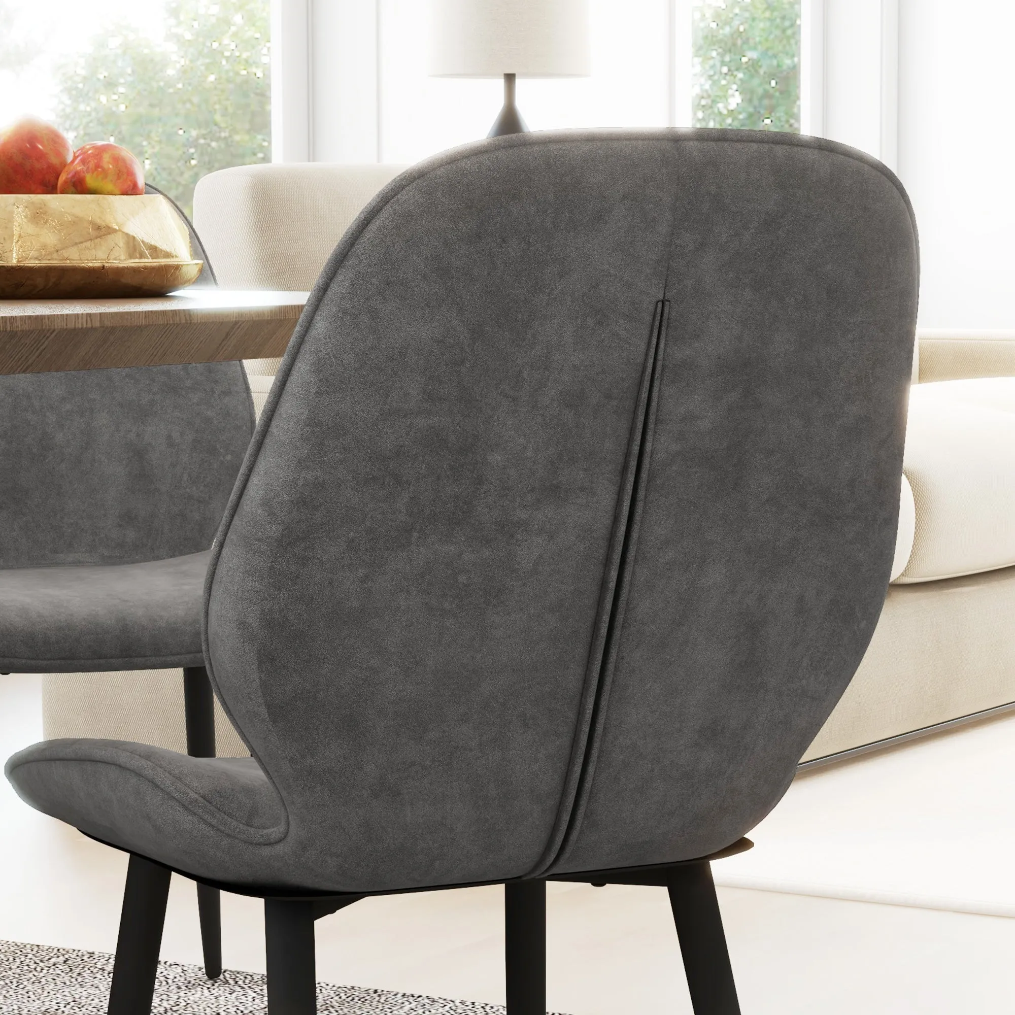 HOMCOM Dining Chairs Set of 2, Velvet Fabric Upholstered Kitchen Chairs with Solid Metal Legs for Dining Room, Living Room, Lounge, Grey