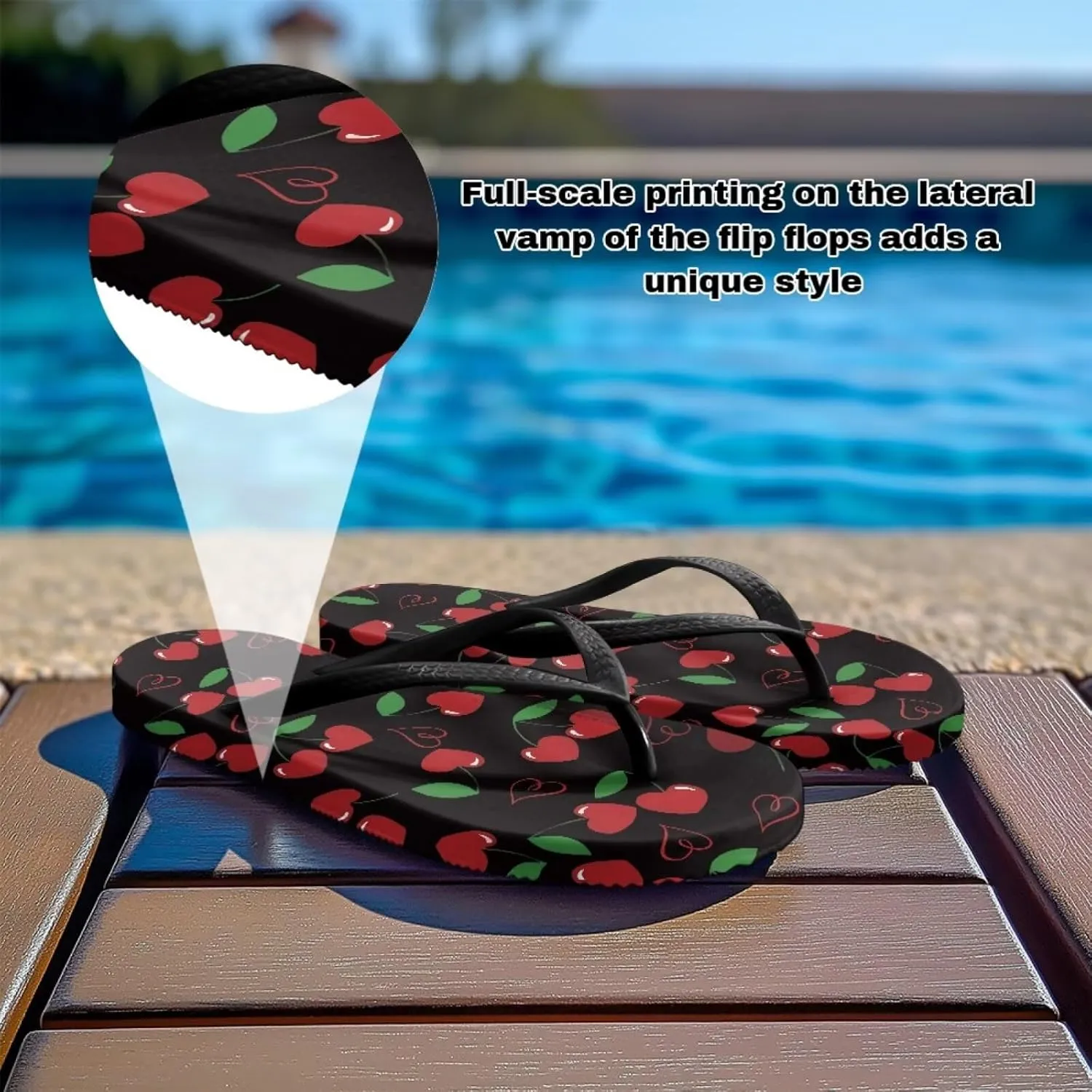 Howilath Fruit Pattern Non-Slip Flip Flops for Women Beach Flat Thong Sandals Rubber Single Band Slippers for Summer Pools
