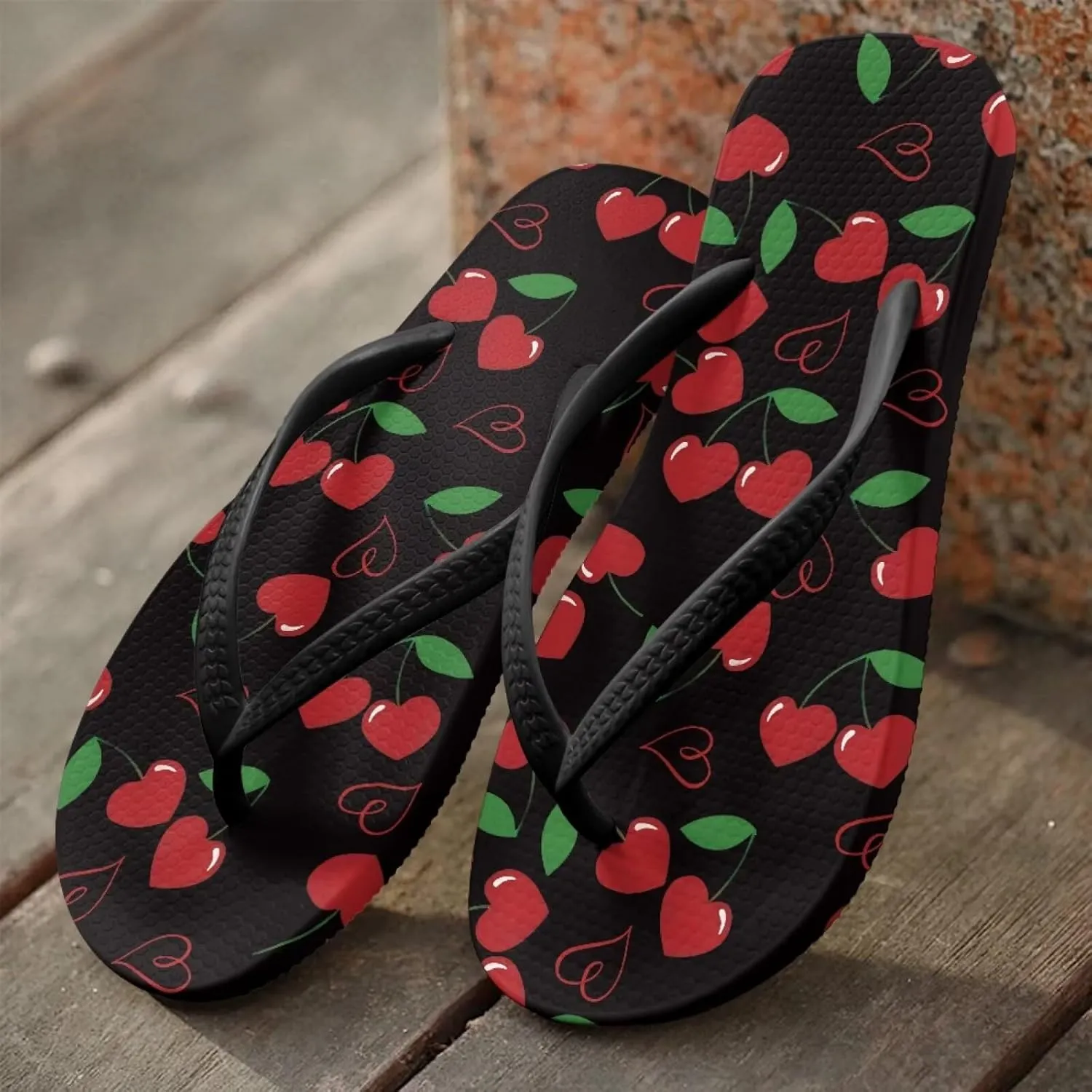 Howilath Fruit Pattern Non-Slip Flip Flops for Women Beach Flat Thong Sandals Rubber Single Band Slippers for Summer Pools
