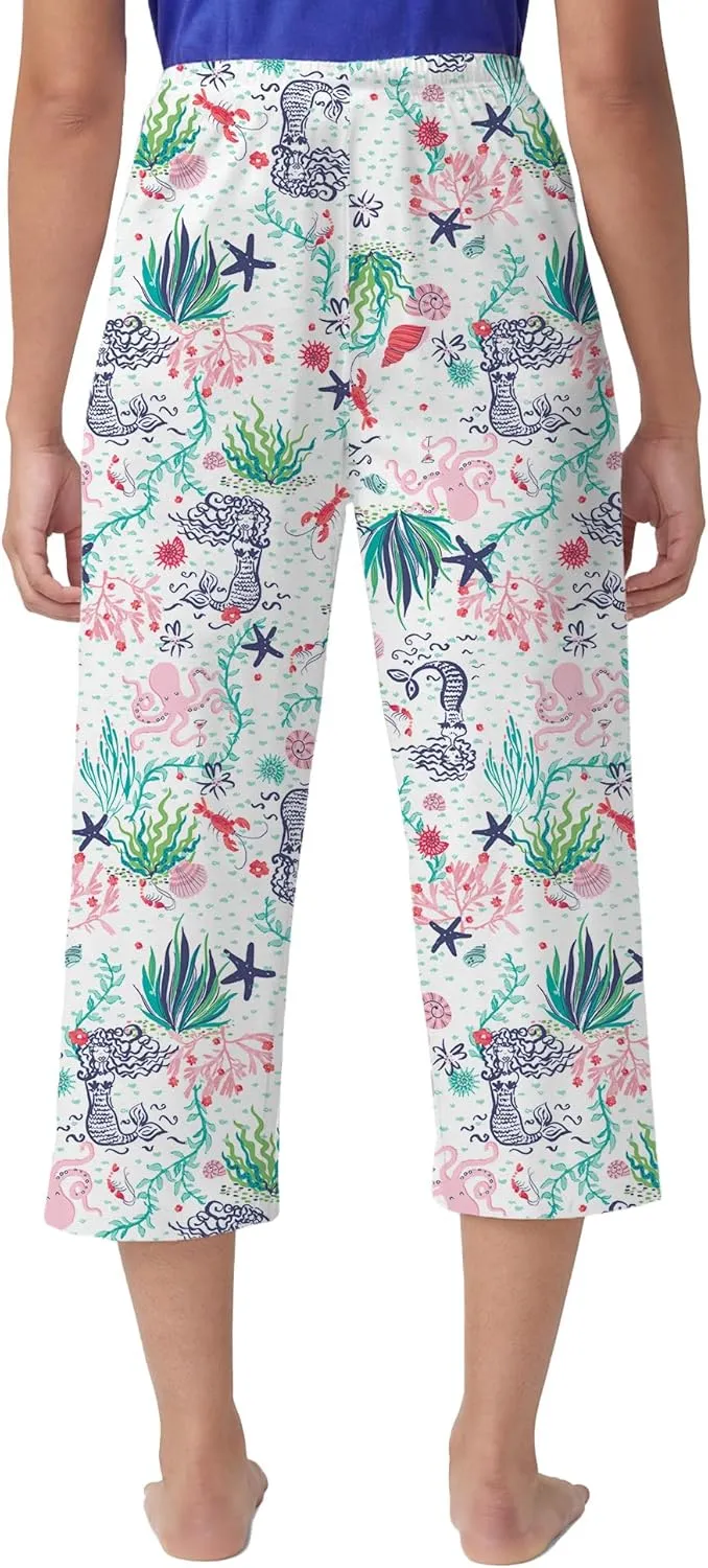 HUE Women's Summer Vacation Pajama Separates, Soft, Whimsical Print Pjs with Tropical Beach Themes, Flip Flops, Cocktails