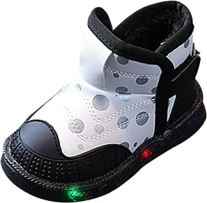 Infant Boys Girls High Top Luminous Sneakers Fleece Plush Thicken Soft Lightweight Light Up Athletic Shoes for Kids