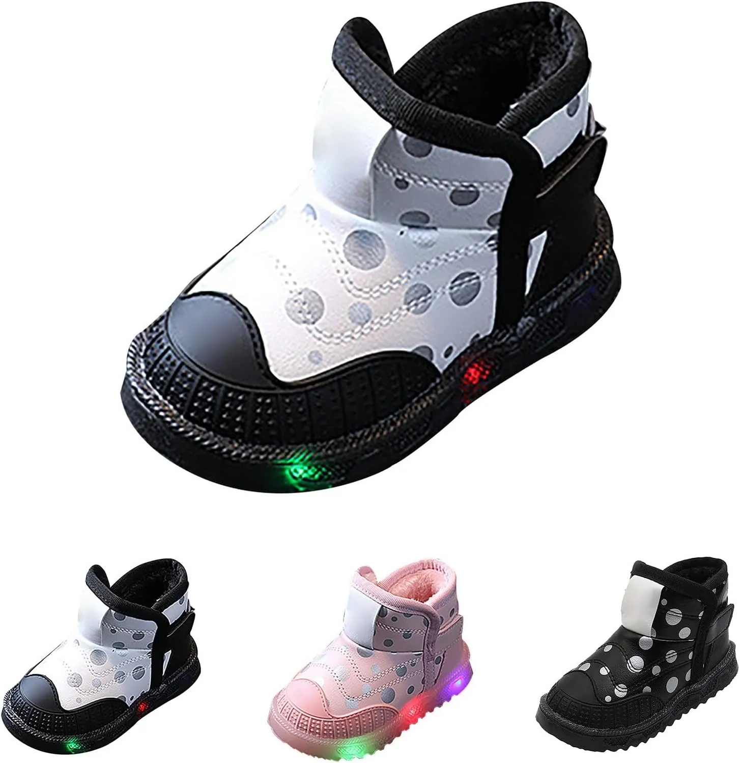 Infant Boys Girls High Top Luminous Sneakers Fleece Plush Thicken Soft Lightweight Light Up Athletic Shoes for Kids