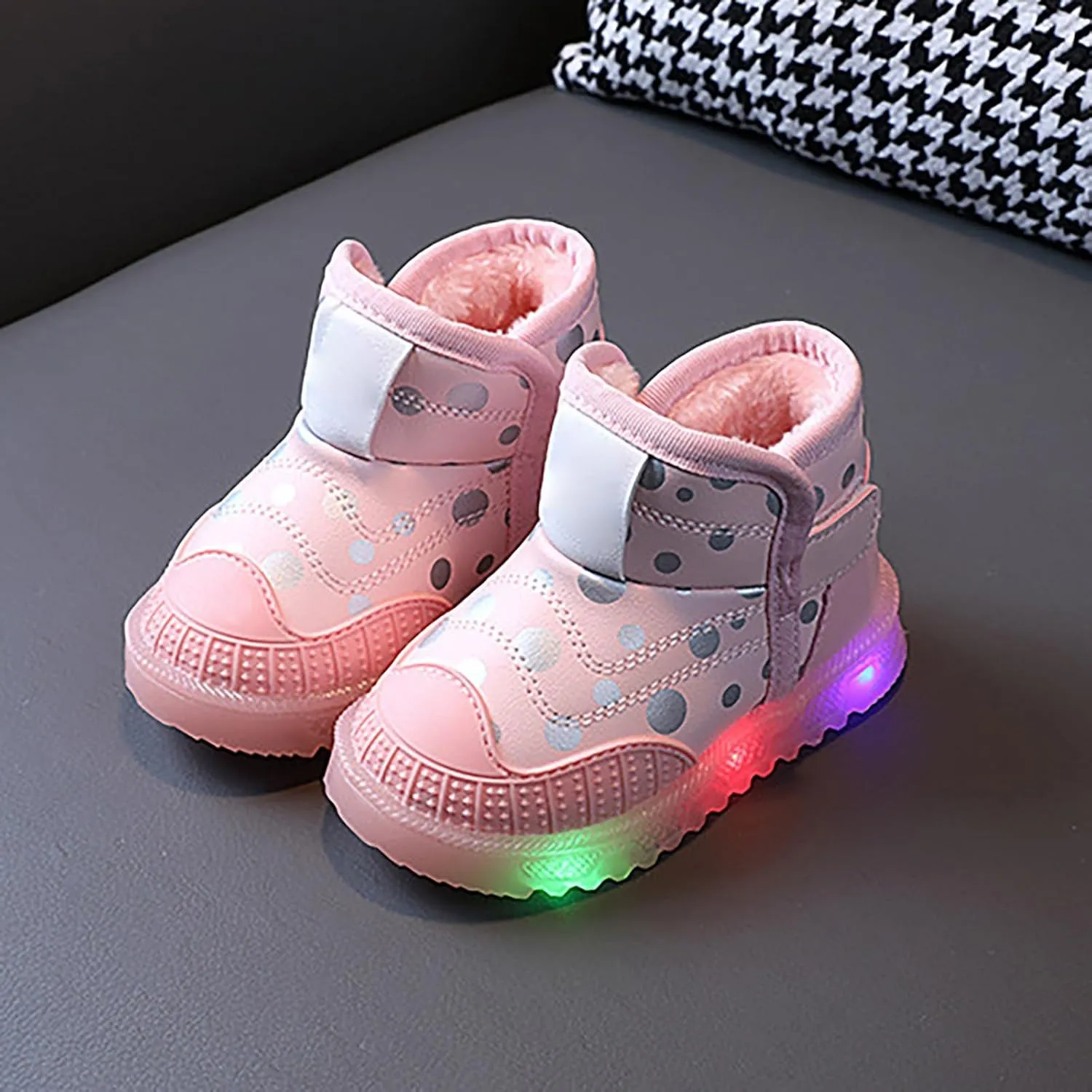 Infant Boys Girls High Top Luminous Sneakers Fleece Plush Thicken Soft Lightweight Light Up Athletic Shoes for Kids