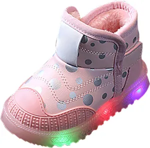 Infant Boys Girls High Top Luminous Sneakers Fleece Plush Thicken Soft Lightweight Light Up Athletic Shoes for Kids