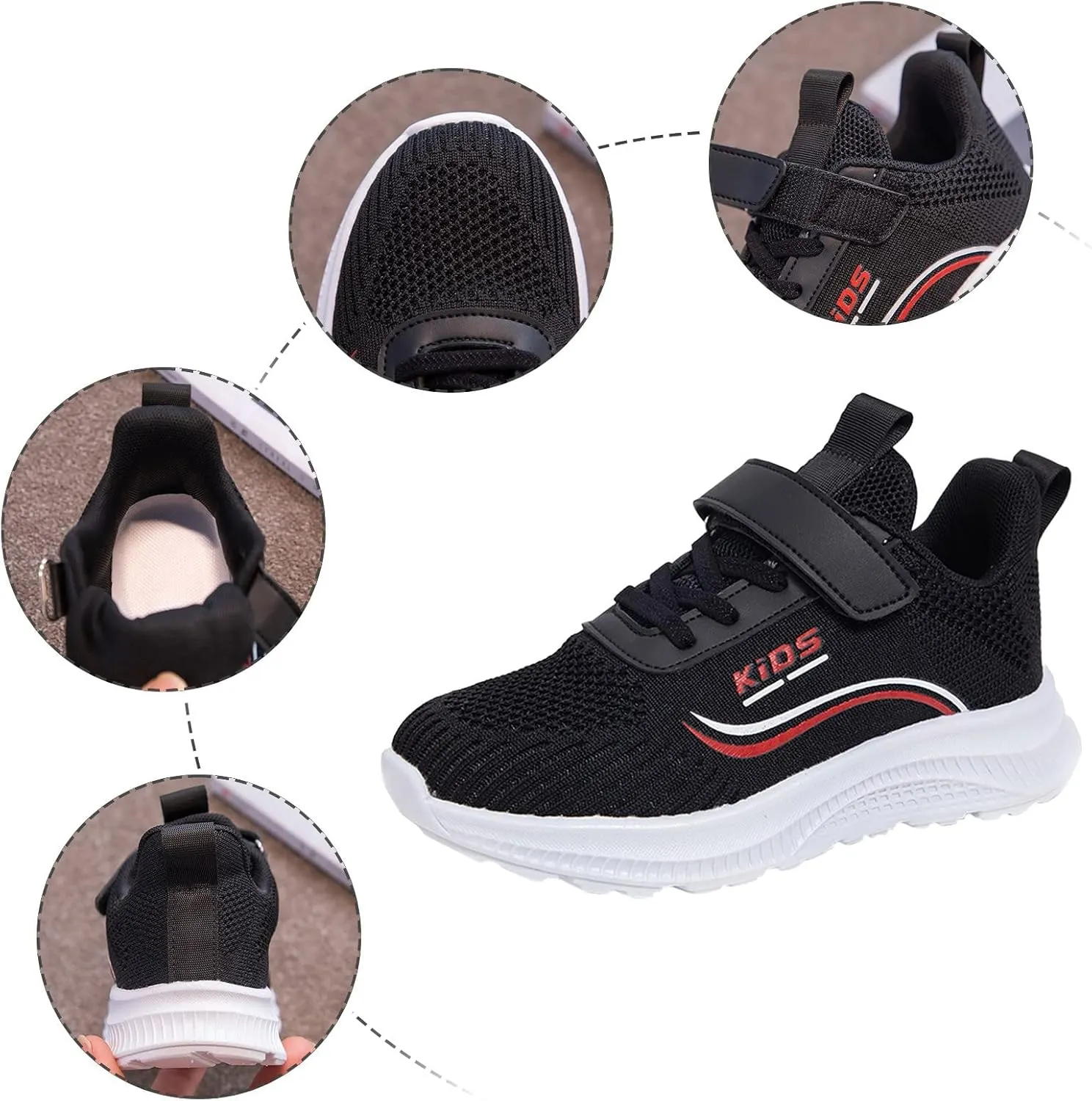 Kids Lightweight Running Shoes Breathable Elastic Adjustable Strap Soft Sole Anti Slip Tennis Shoes for Toddler