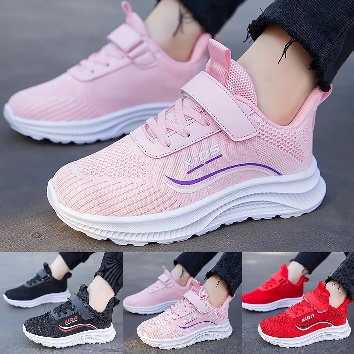 Kids Lightweight Running Shoes Breathable Elastic Adjustable Strap Soft Sole Anti Slip Tennis Shoes for Toddler