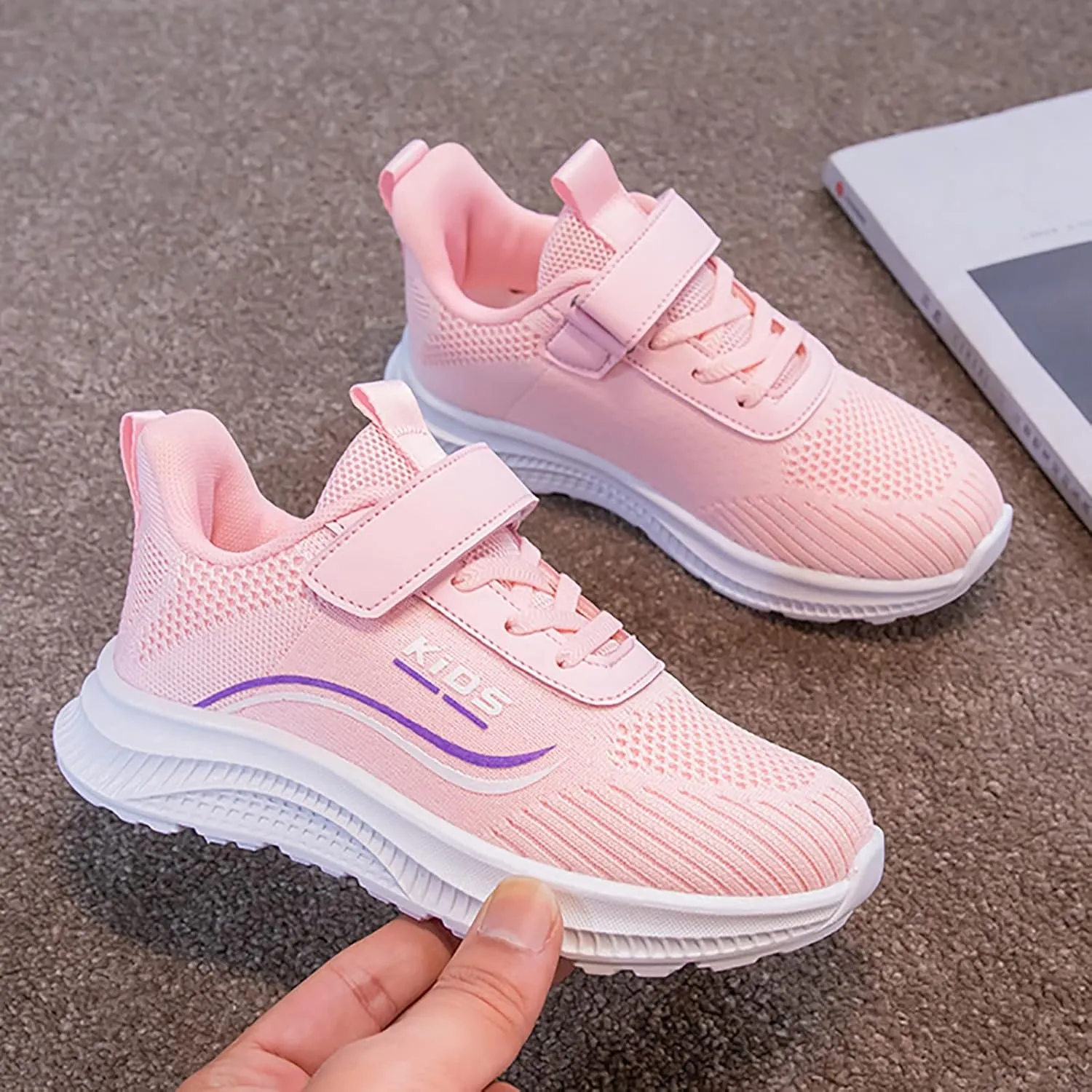 Kids Lightweight Running Shoes Breathable Elastic Adjustable Strap Soft Sole Anti Slip Tennis Shoes for Toddler