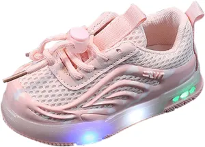 Kids Toddler Light Up Flashing Shoes Girls Boys Lightweight Mesh Breathable Flat Glowing First Walking Sneaker