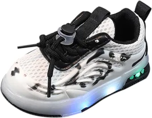 Kids Toddler Light Up Flashing Shoes Girls Boys Lightweight Mesh Breathable Flat Glowing First Walking Sneaker