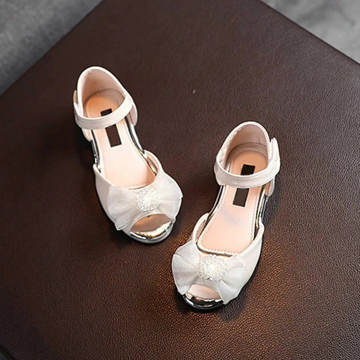 Little Girls Open Toe Heels Dress Shoes Flower Girl Mary Jane Sandals with Bow Wedding Party Shoes for Toddler Slides