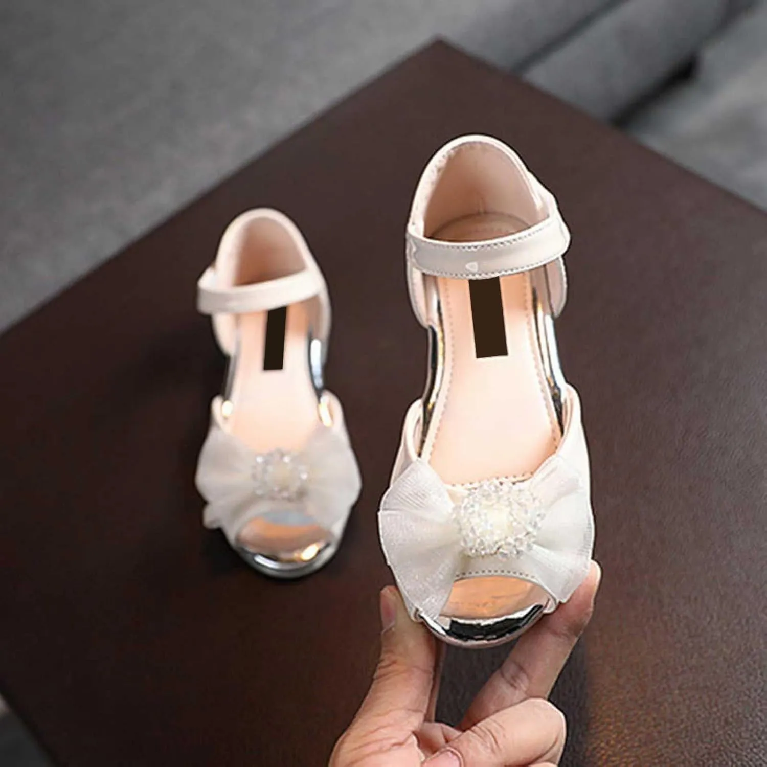 Little Girls Open Toe Heels Dress Shoes Flower Girl Mary Jane Sandals with Bow Wedding Party Shoes for Toddler Slides