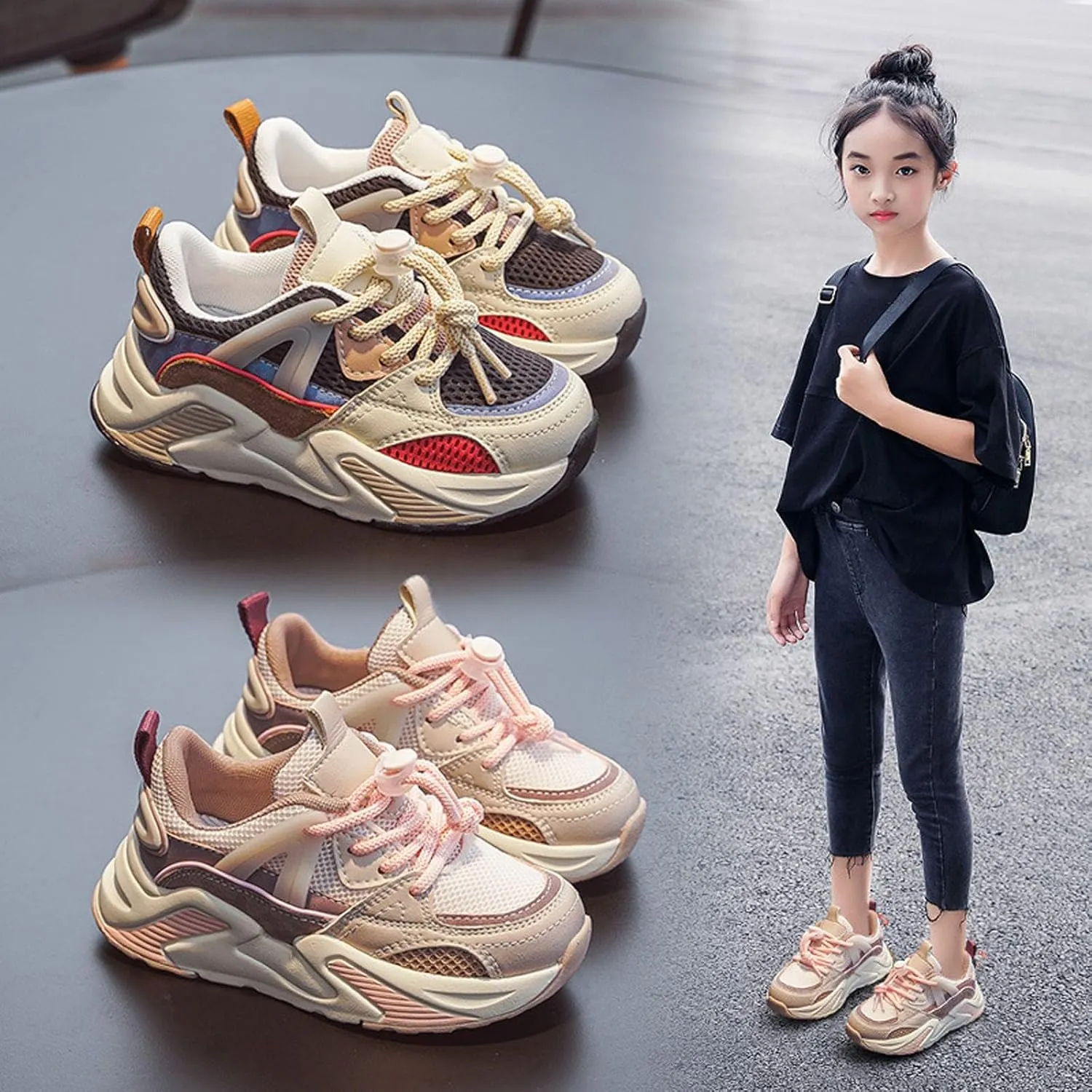 Little Kid Mesh Breathable Sneakers Lightweight Soft Sole Outdoor Shoes for Girls Boys Running Walking Hiking