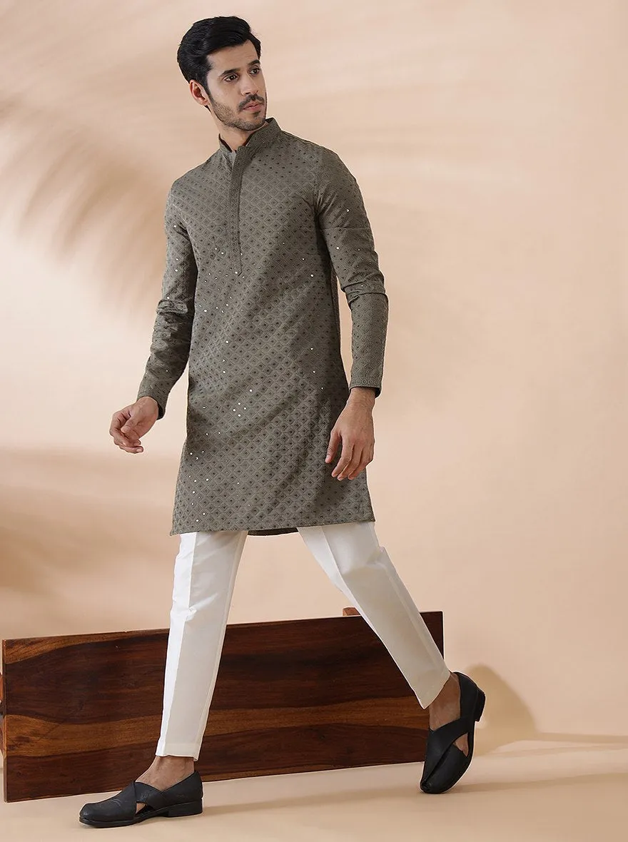 Mehndi Green Embroidered Kurta | The Kurta Company