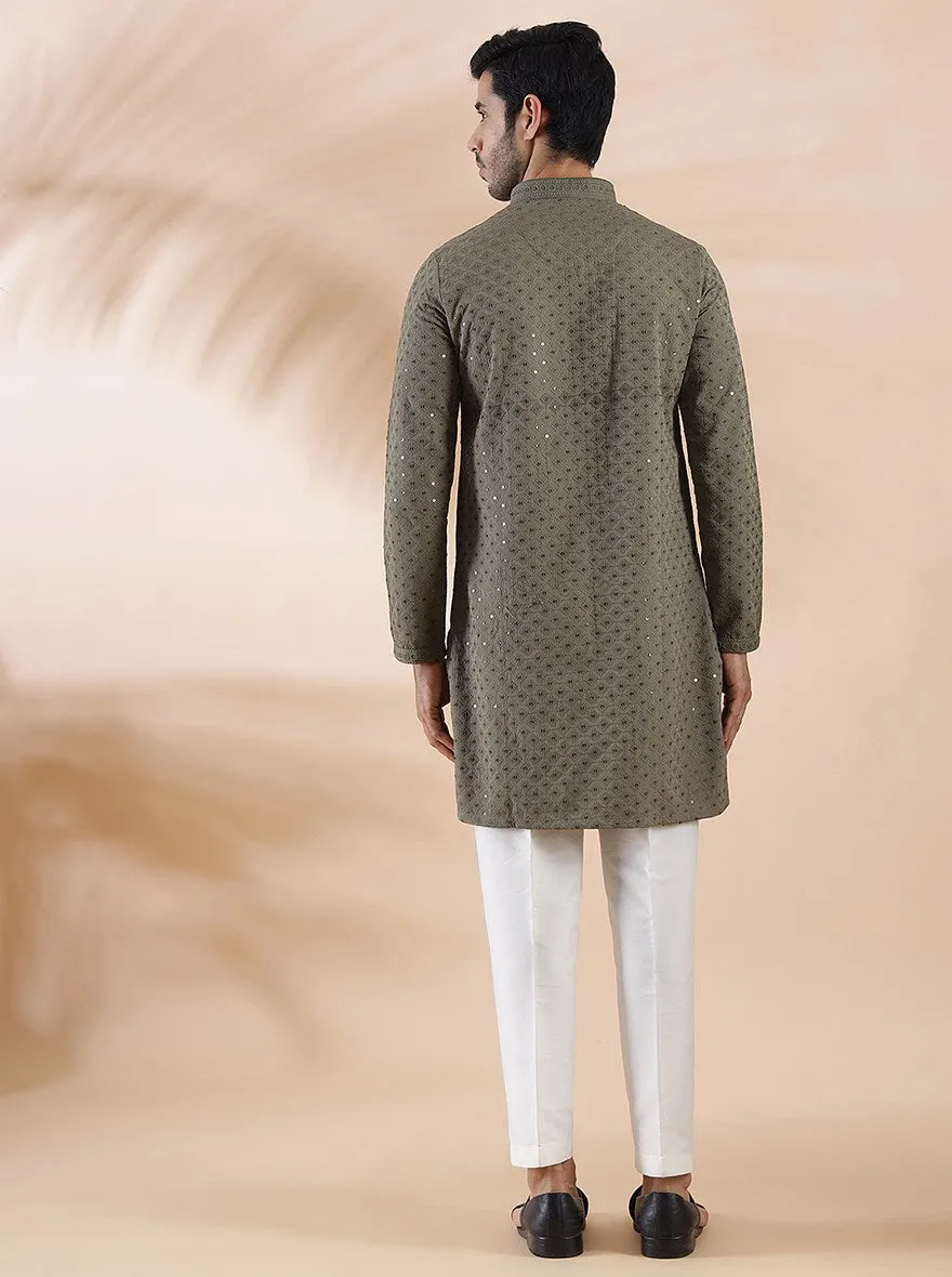 Mehndi Green Embroidered Kurta | The Kurta Company
