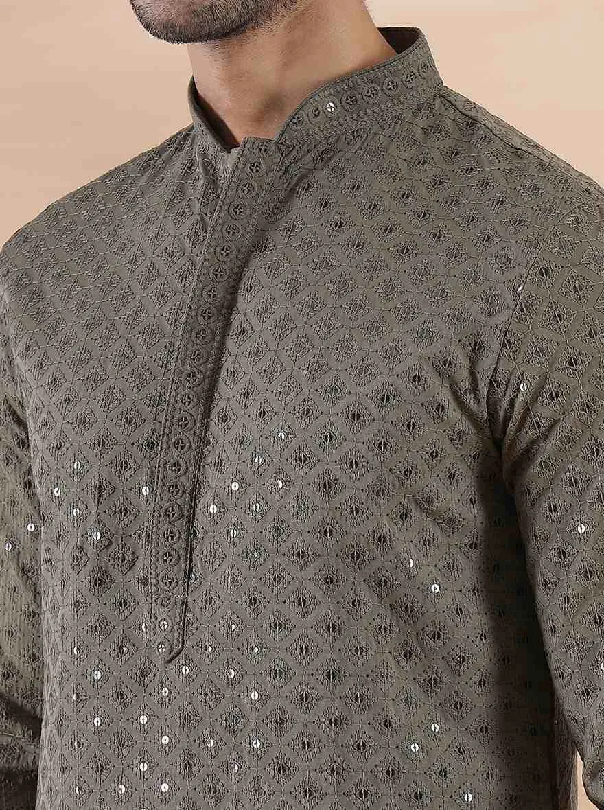 Mehndi Green Embroidered Kurta | The Kurta Company