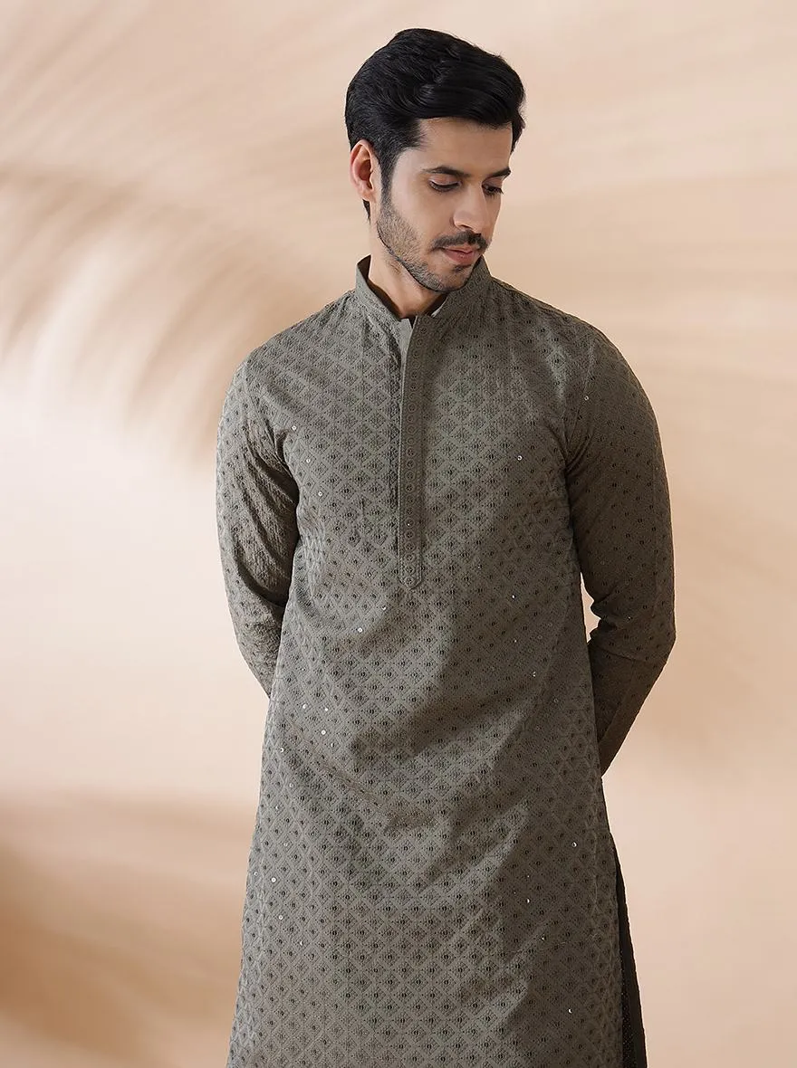 Mehndi Green Embroidered Kurta | The Kurta Company