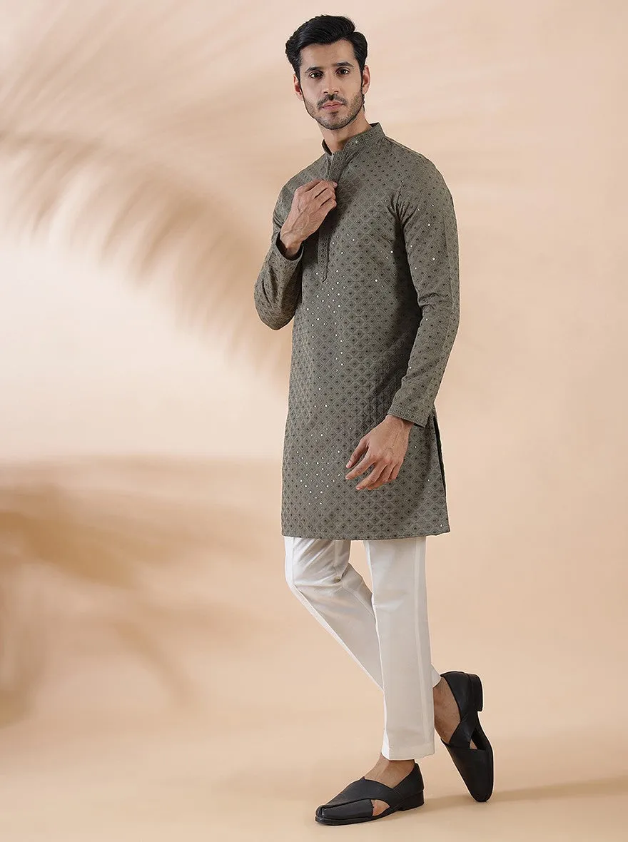 Mehndi Green Embroidered Kurta | The Kurta Company
