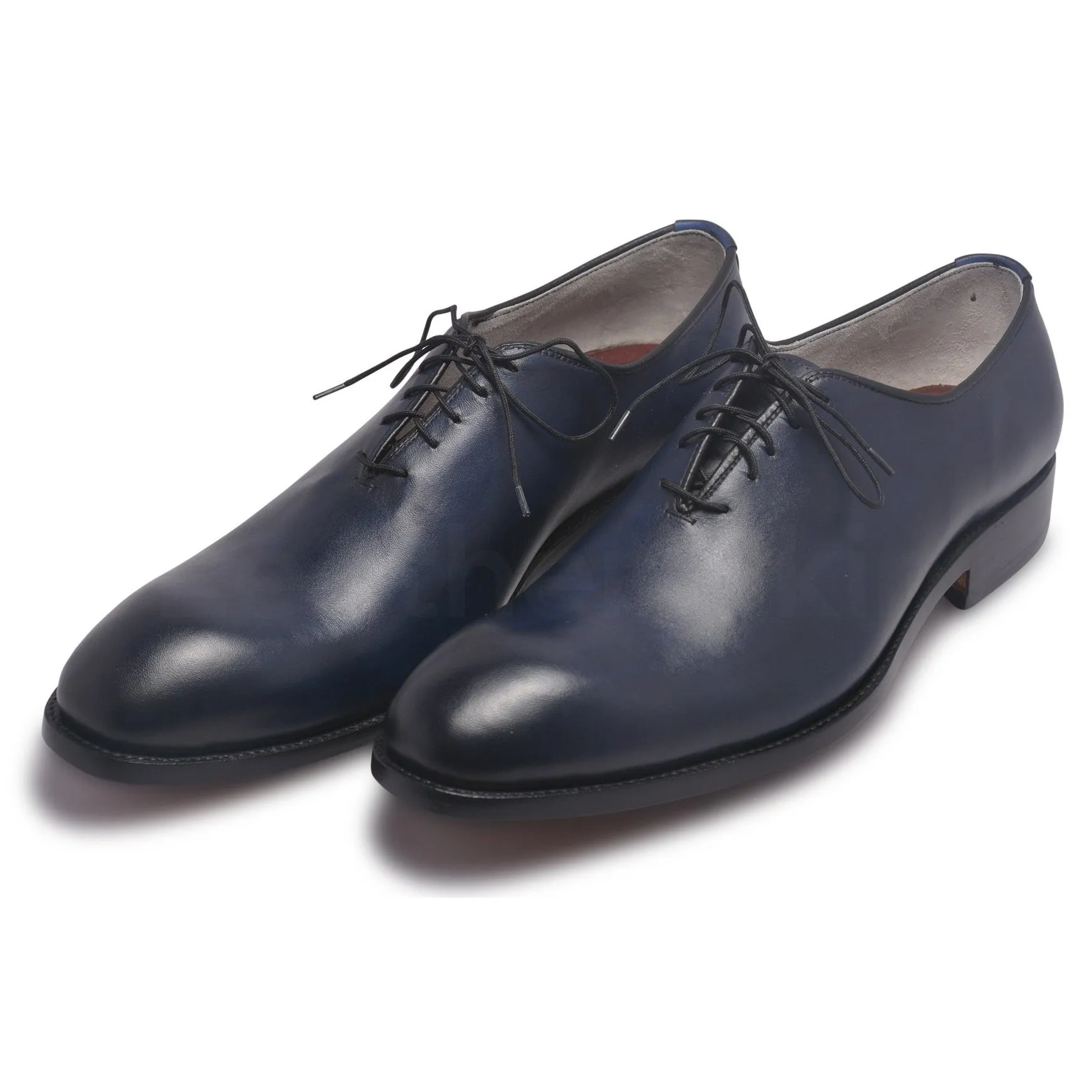 Men Two Tone Blue Leather Shoes with black laces