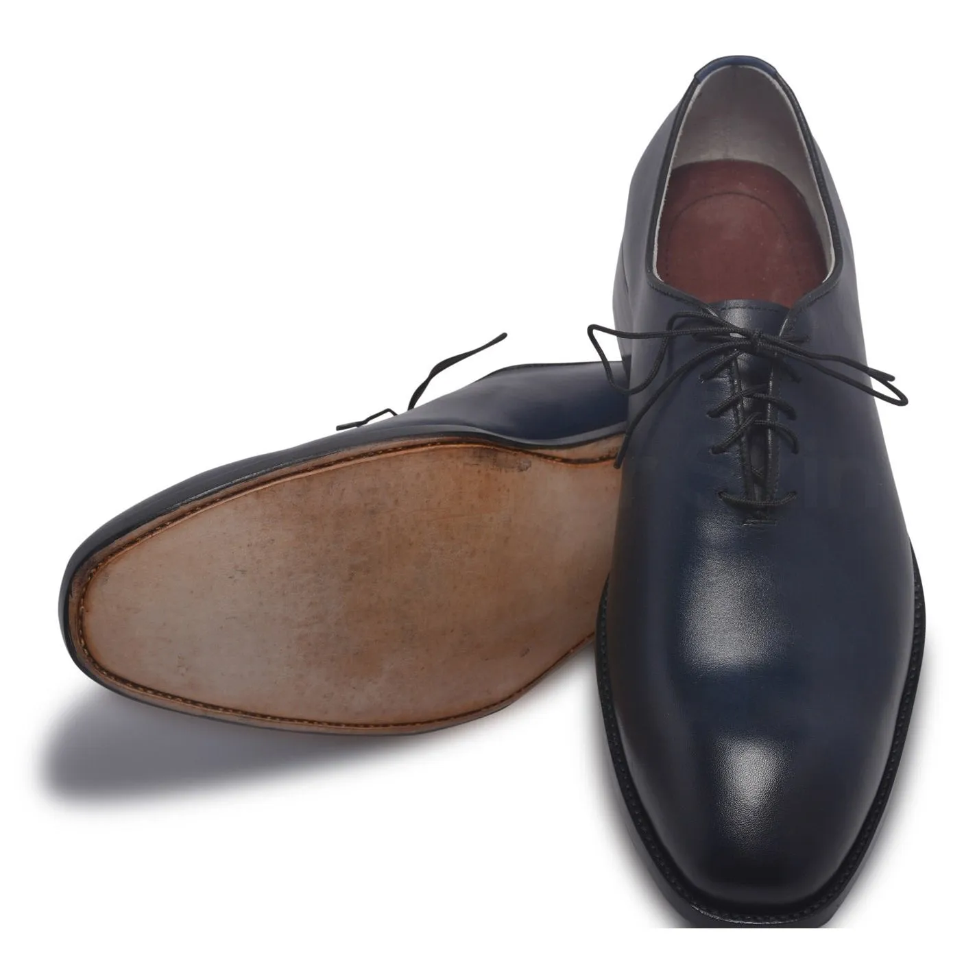 Men Two Tone Blue Leather Shoes with black laces