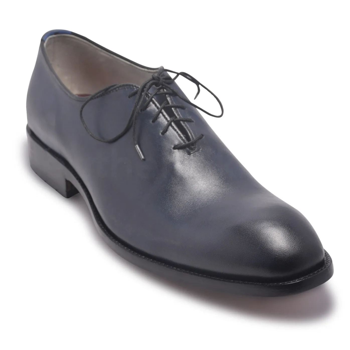 Men Two Tone Blue Leather Shoes with black laces