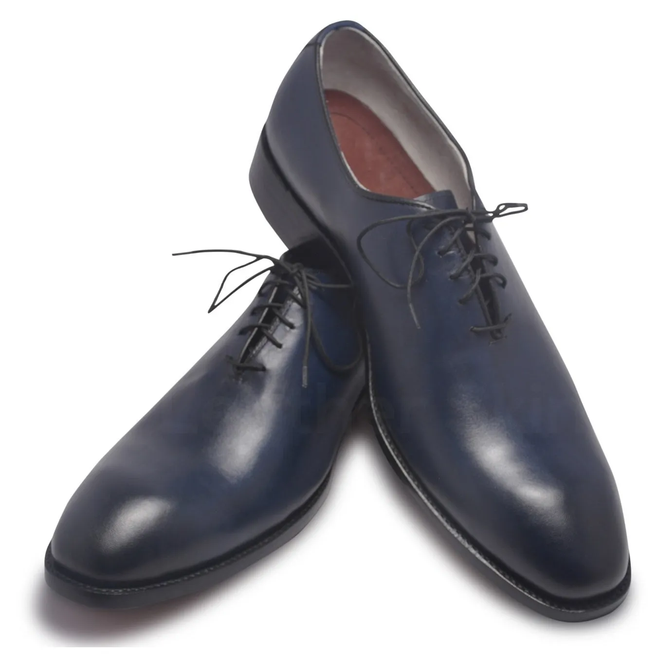 Men Two Tone Blue Leather Shoes with black laces