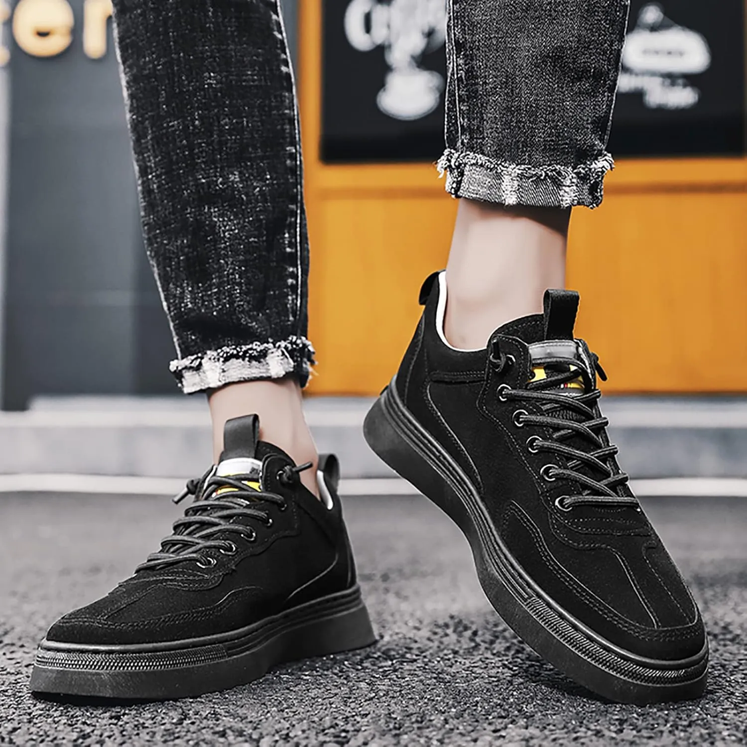Men's Lace Up Memory Foam Sneakers Breathable Elastic Fly Woven Mesh Sneaker Athletic Fashion Sneakers for Men