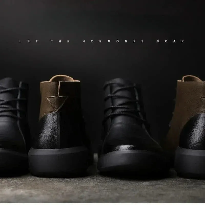 Men's Leather Motorcycle Boots - Retro Chelsea Style