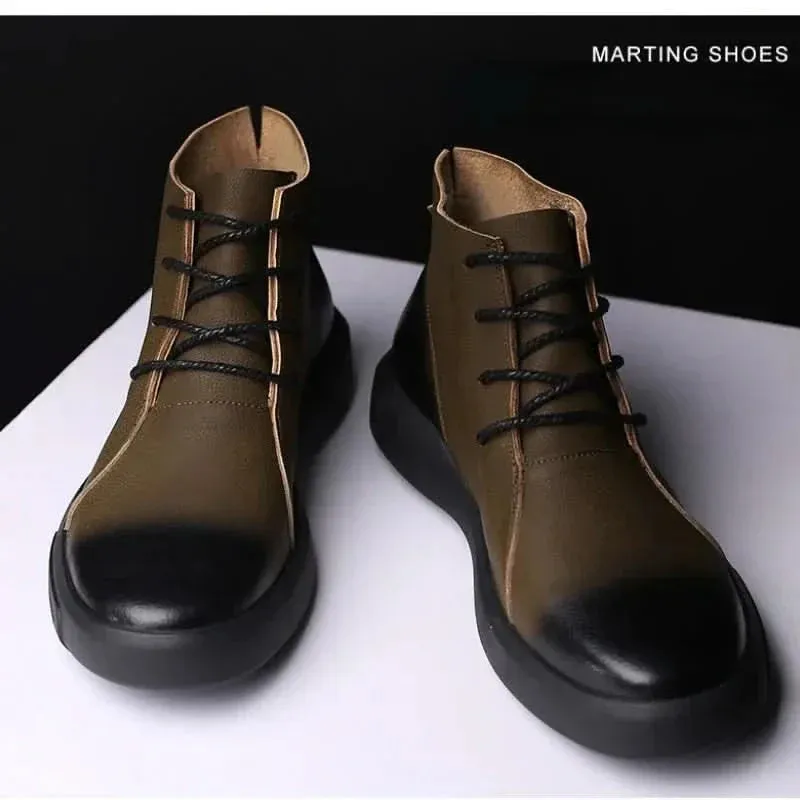 Men's Leather Motorcycle Boots - Retro Chelsea Style