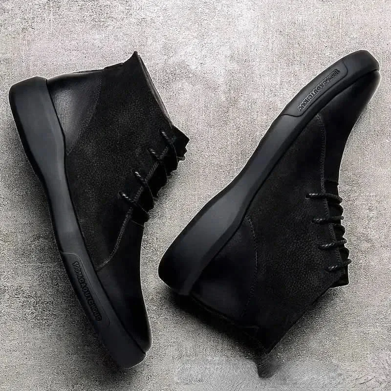 Men's Leather Motorcycle Boots - Retro Chelsea Style