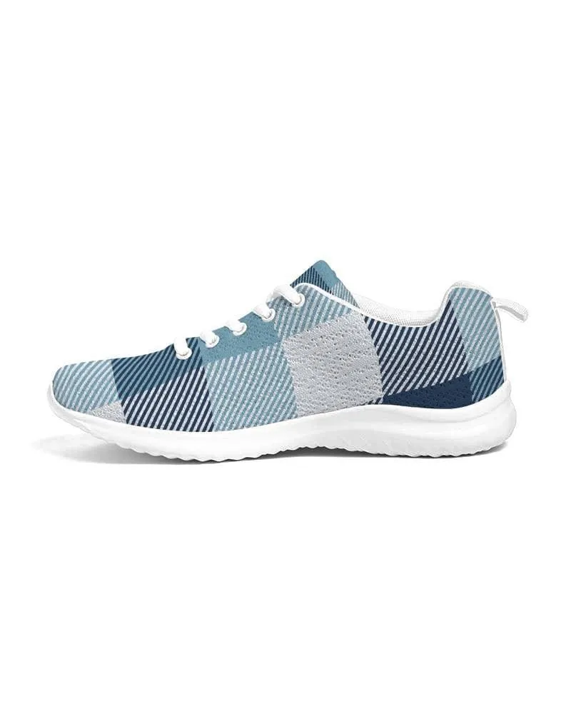 Mens Sneakers - Blue Plaid Low Top Canvas Running Shoes by inQue.Style