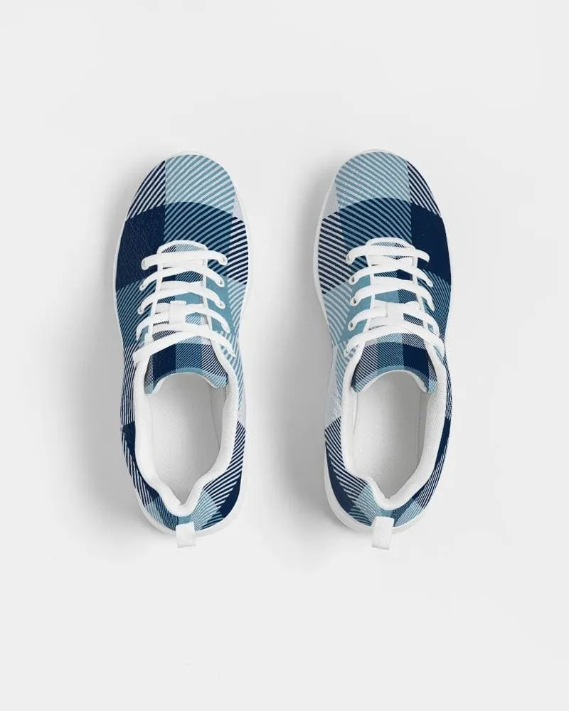 Mens Sneakers - Blue Plaid Low Top Canvas Running Shoes by inQue.Style