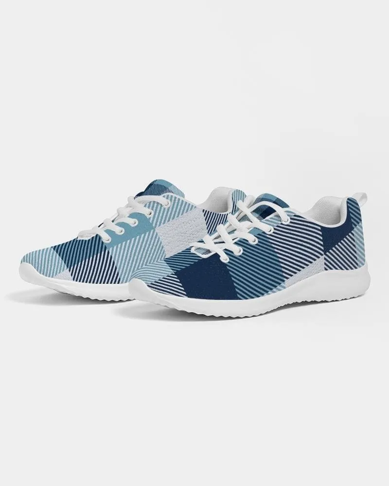 Mens Sneakers - Blue Plaid Low Top Canvas Running Shoes by inQue.Style