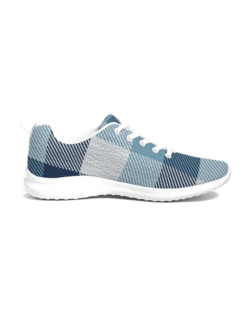 Mens Sneakers - Blue Plaid Low Top Canvas Running Shoes by inQue.Style